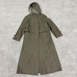 FS Rainwear Olive Green Removable Liner Hooded Long Trench Duster Coat Women’s L